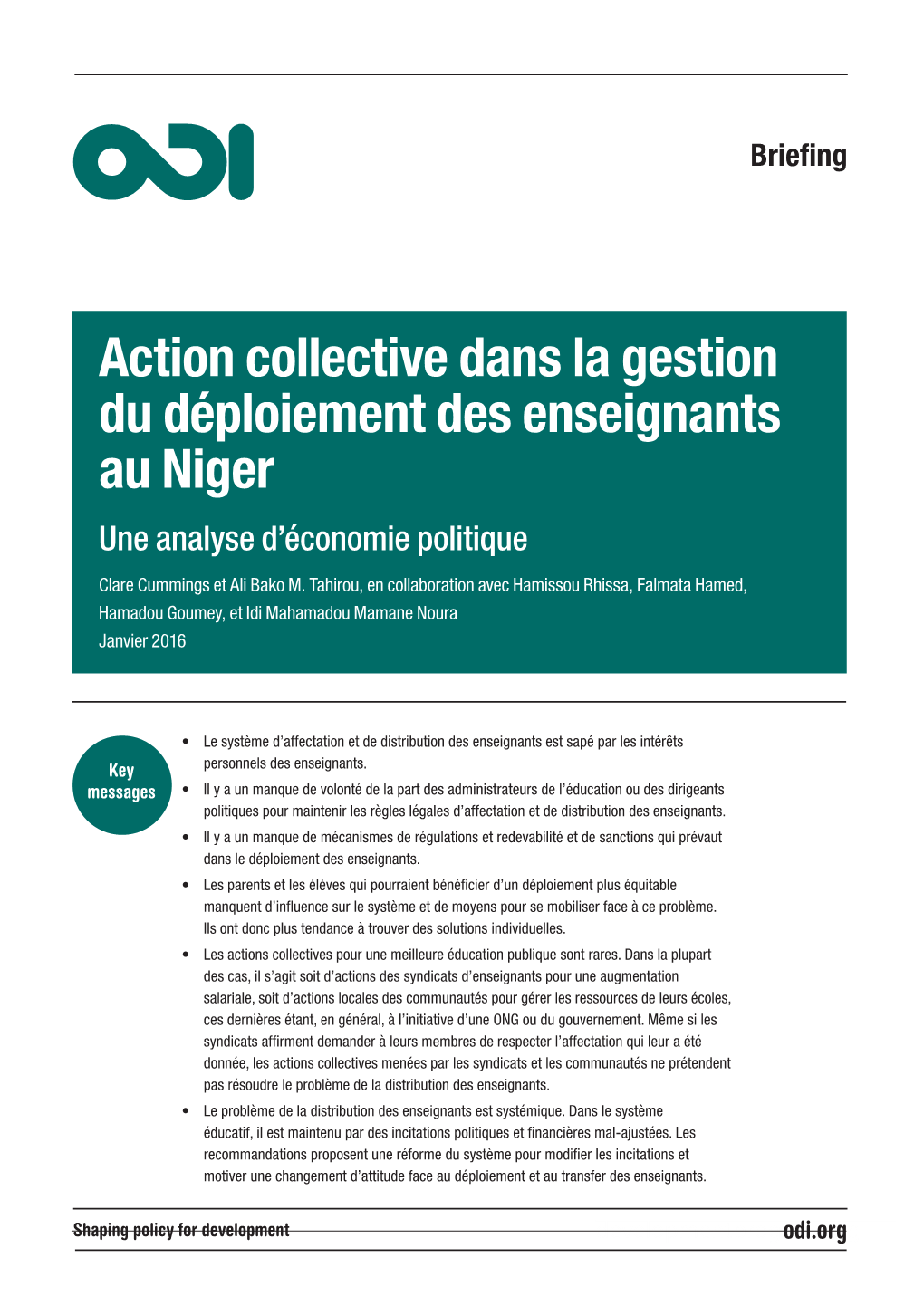 Collective Action and the Deployment of Teachers in Niger