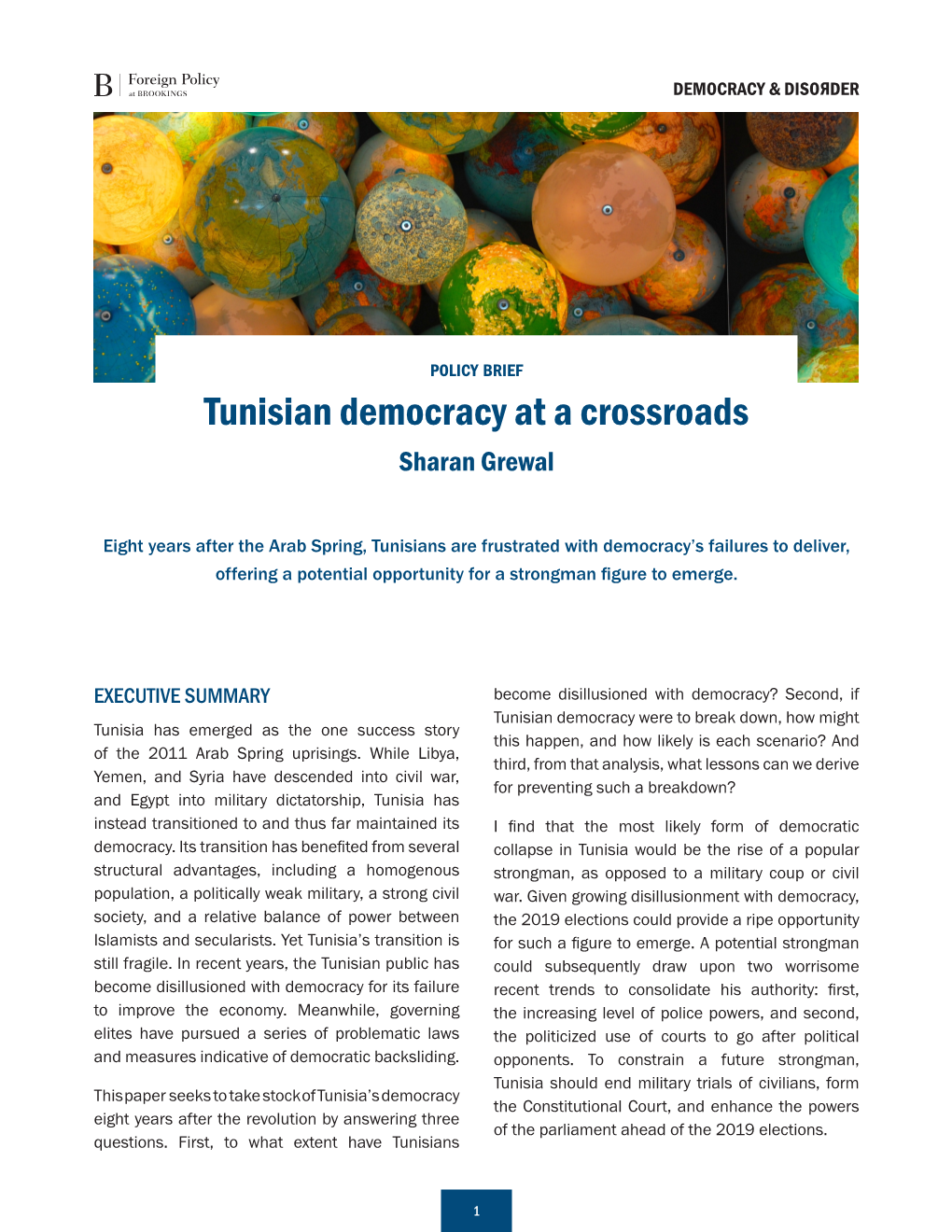 Tunisian Democracy at a Crossroads Sharan Grewal