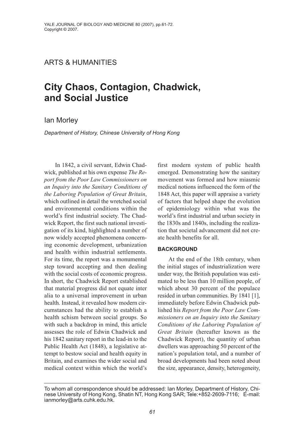 City Chaos, Contagion, Chadwick, and Social Justice