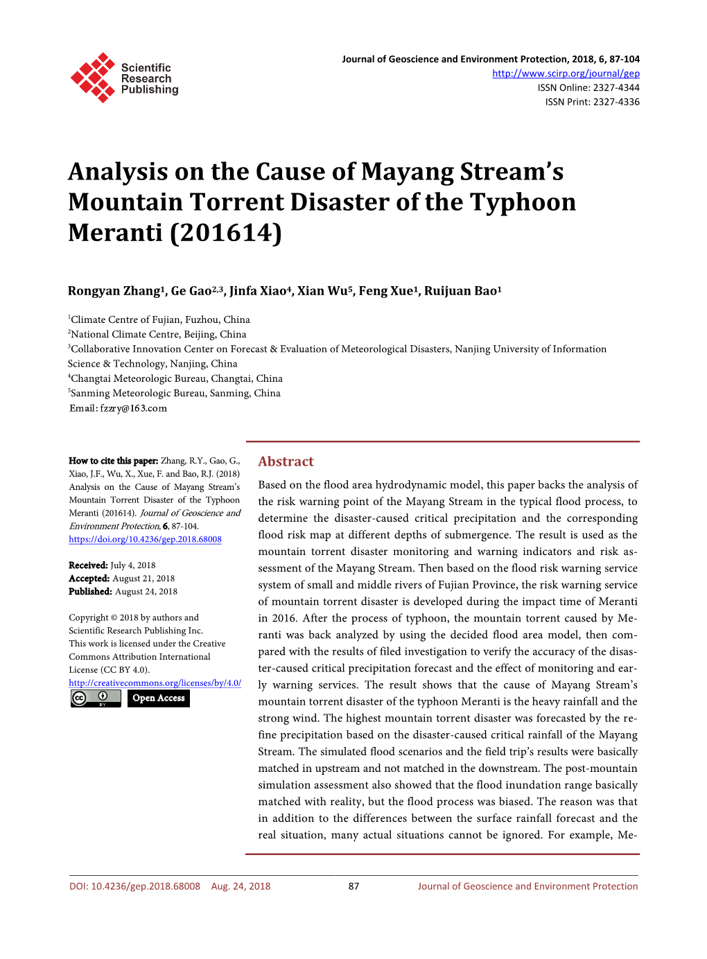 Analysis on the Cause of Mayang Stream’S Mountain Torrent Disaster of the Typhoon Meranti (201614)