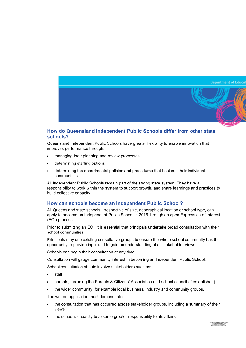 Independent Public Schools - Question and Answers Fact Sheet