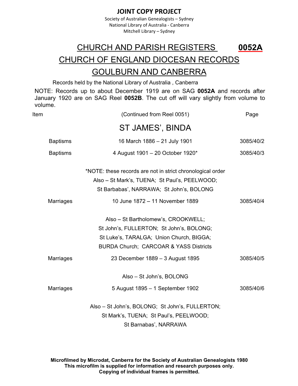 Church and Parish Registers 0052A Church of England