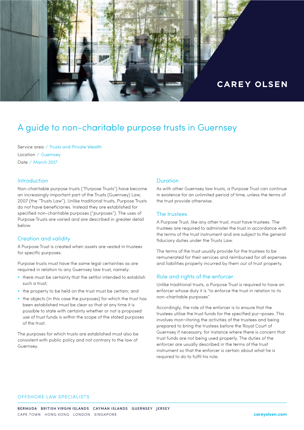 A Guide to Non-Charitable Purpose Trusts in Guernsey