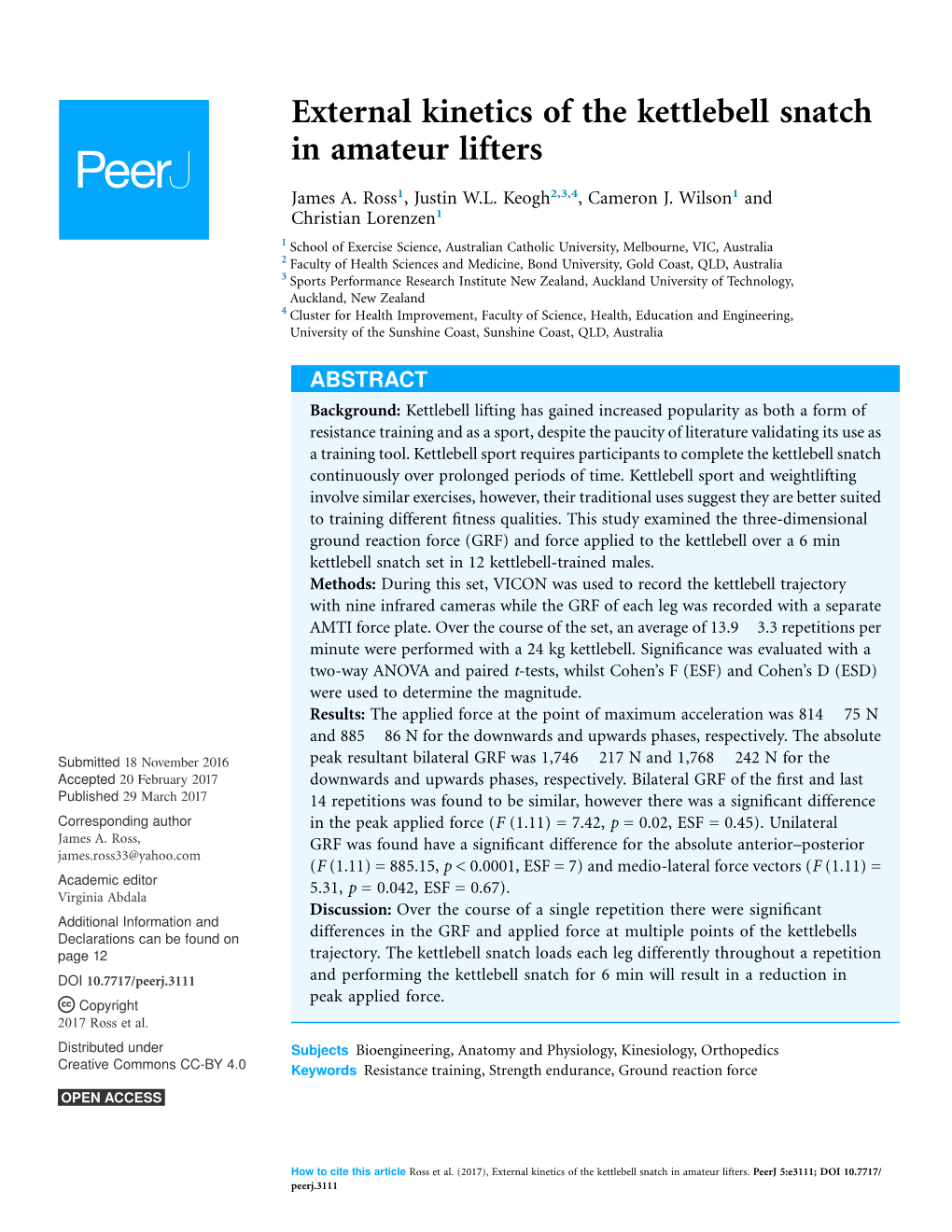 External Kinetics of the Kettlebell Snatch in Amateur Lifters