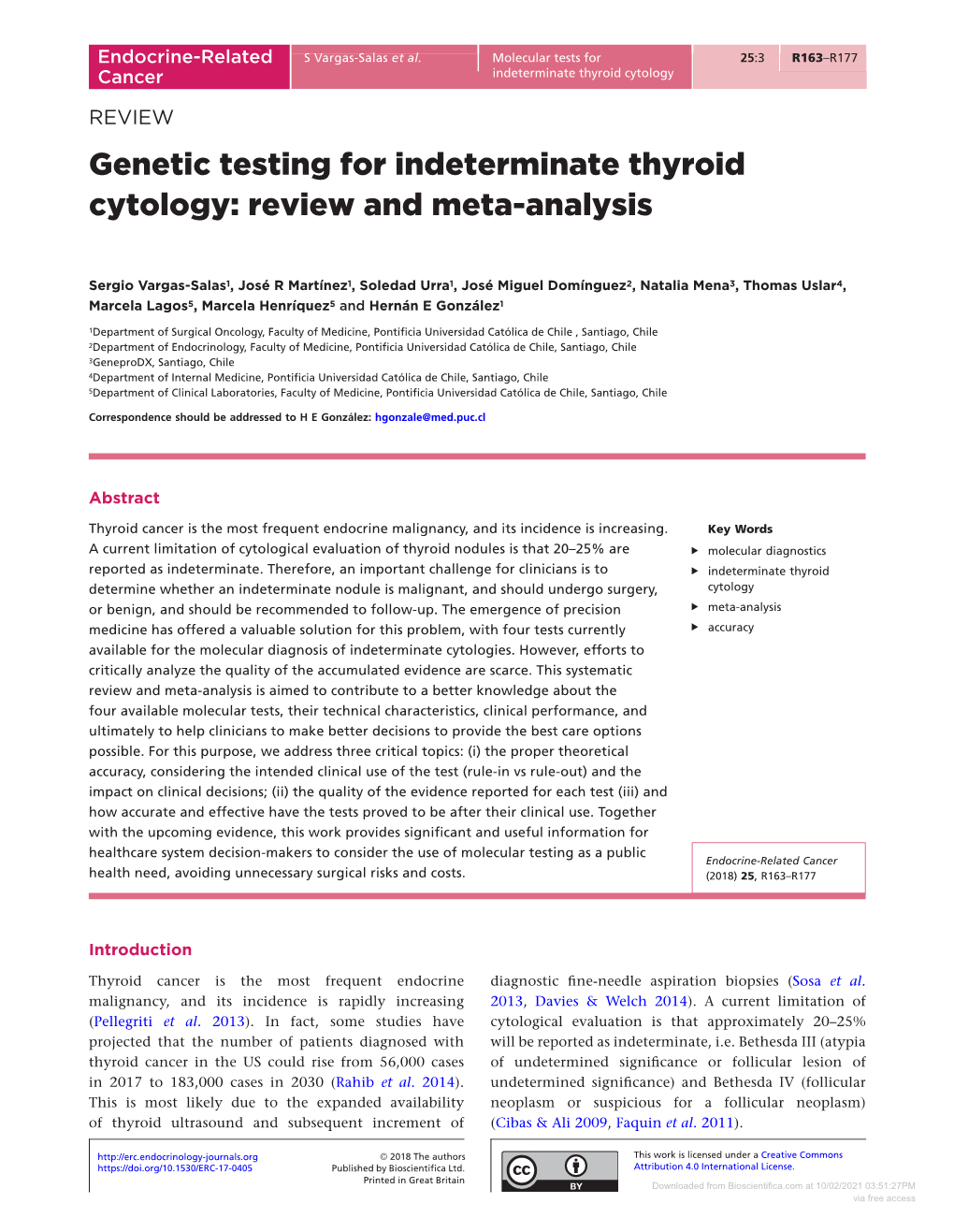 Genetic Testing for Indeterminate Thyroid Cytology: Review and Meta-Analysis