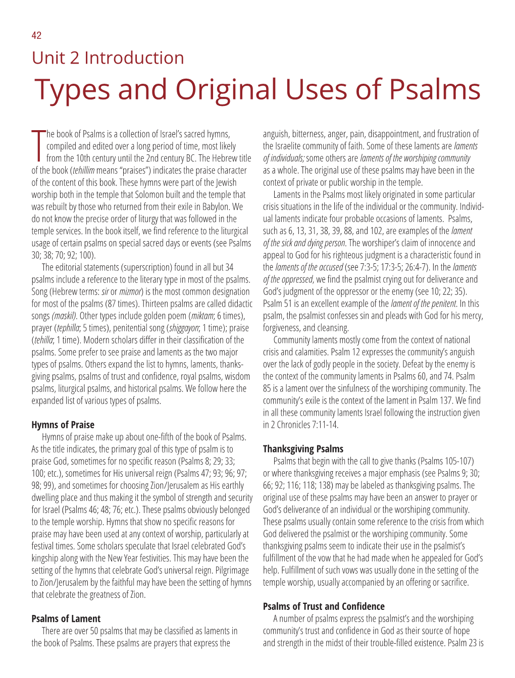 Types and Original Uses of Psalms