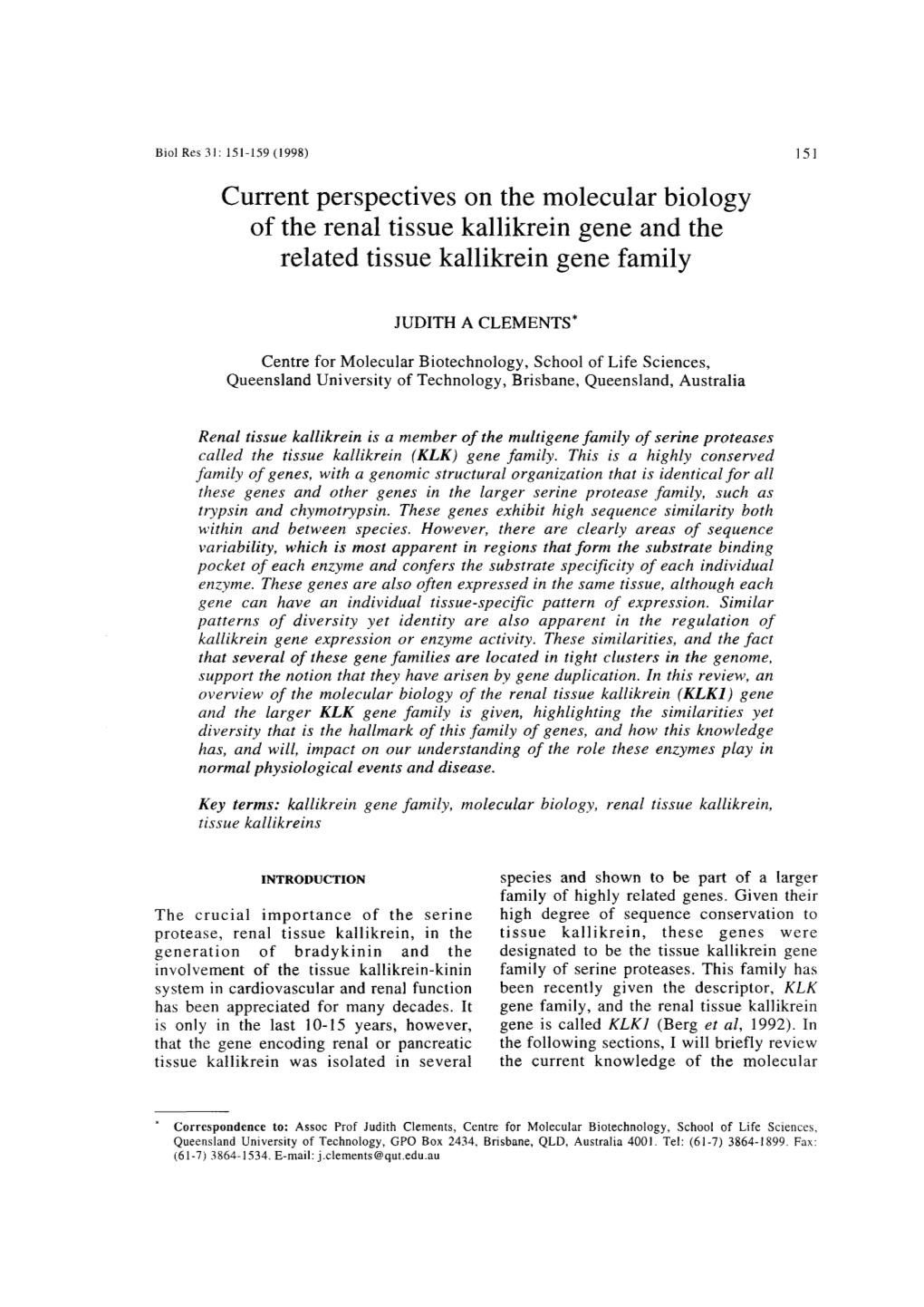 Current Perspectives on the Molecular Biology of the Renal Tissue Kallikrein Gene and the Related Tissue Kallikrein Gene Family