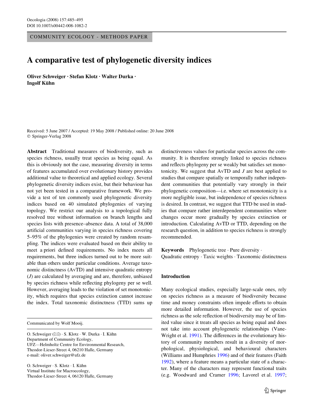 A Comparative Test of Phylogenetic Diversity Indices