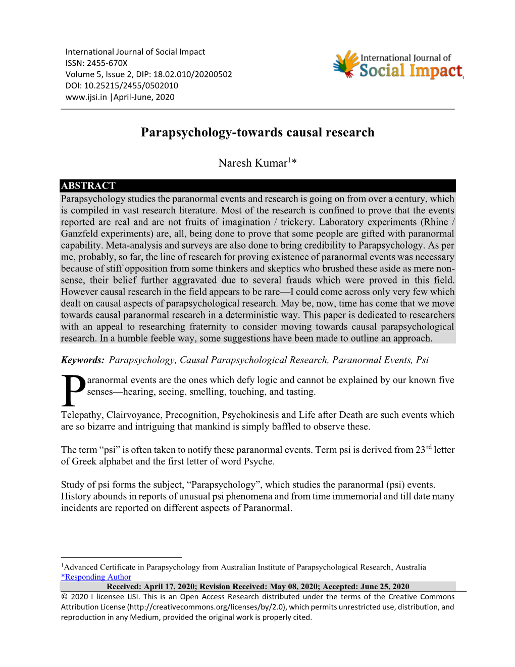 Parapsychology-Towards Causal Research