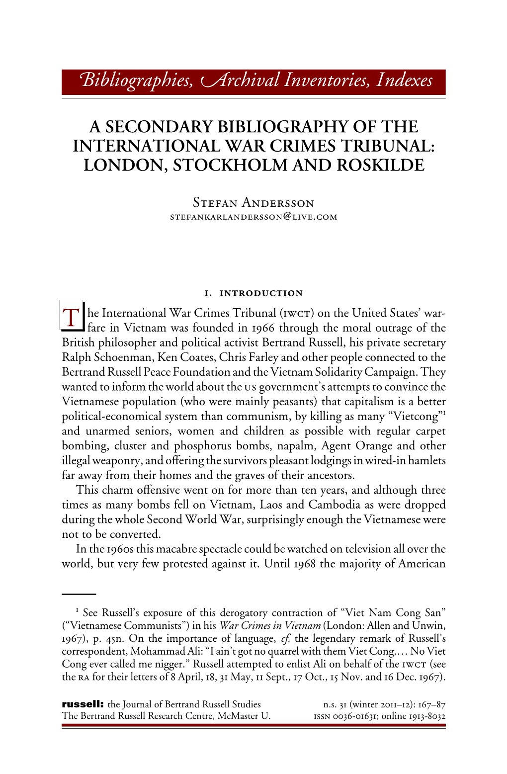 A Secondary Bibliography of the International War Crimes Tribunal