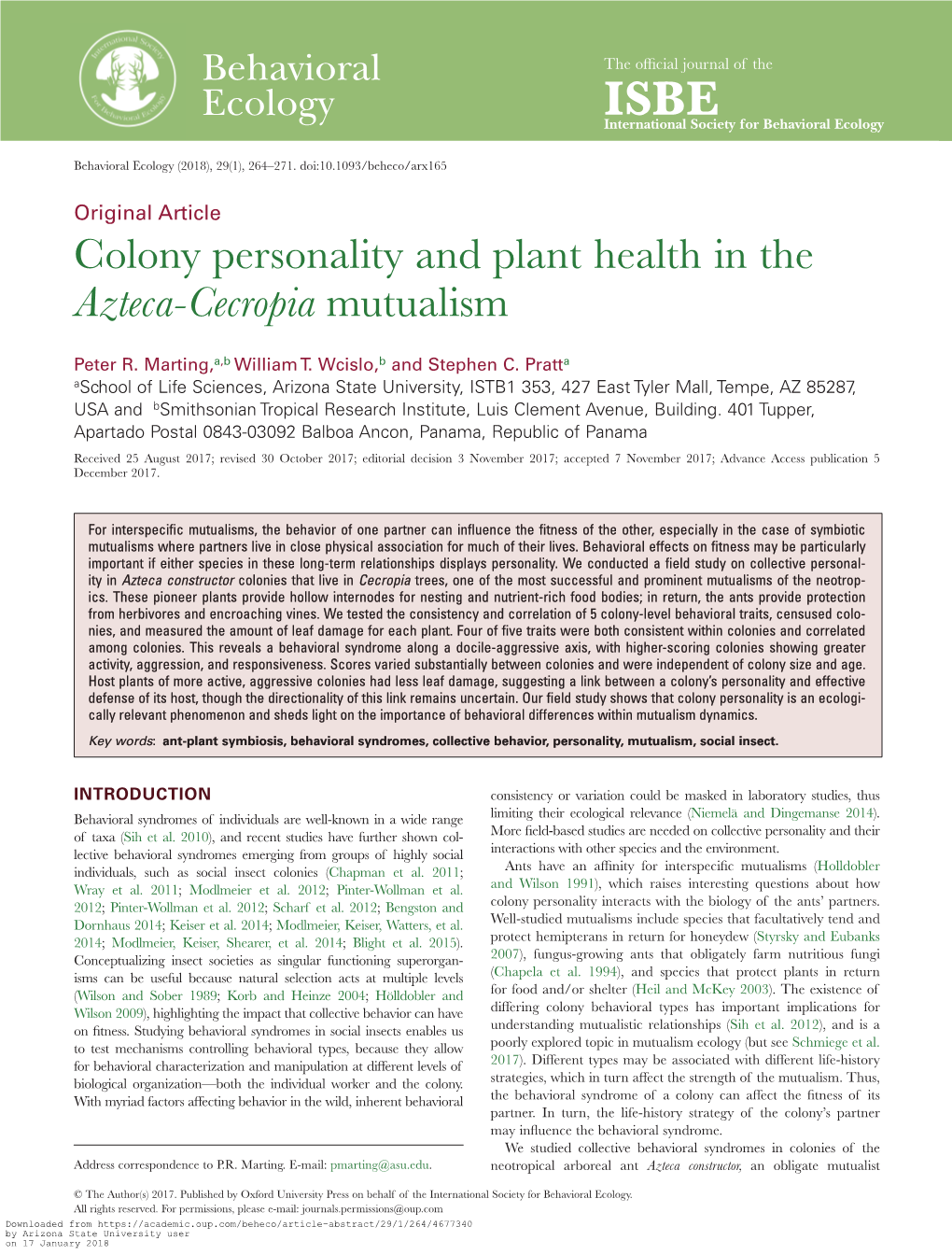 Colony Personality and Plant Health in the Azteca-Cecropia Mutualism