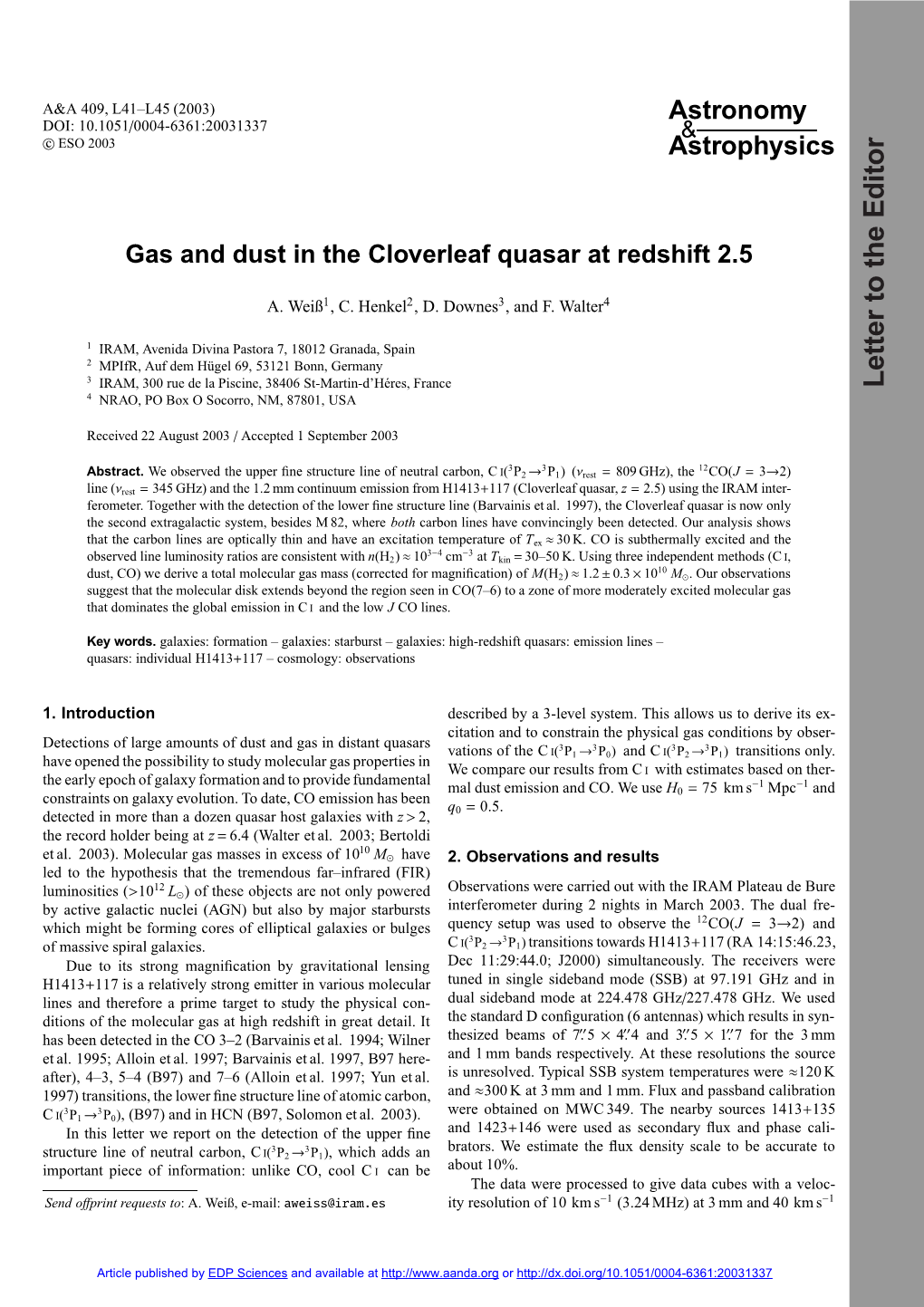 Gas and Dust in the Cloverleaf Quasar at Redshift 2.5