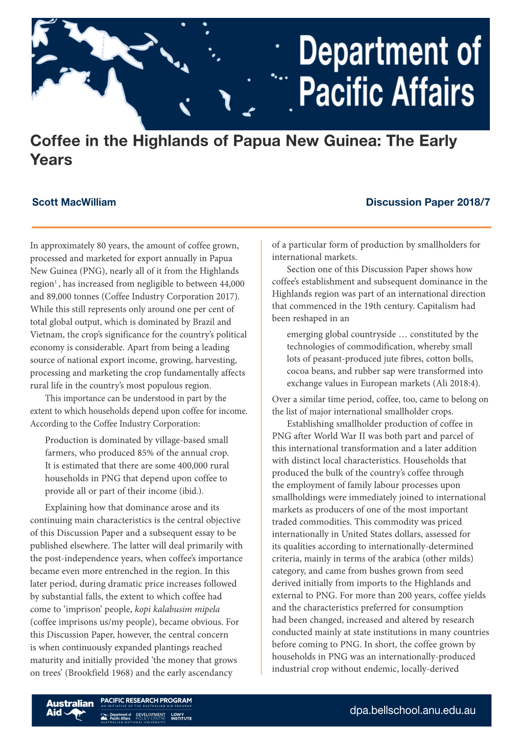 Coffee in the Highlands of Papua New Guinea: the Early Years