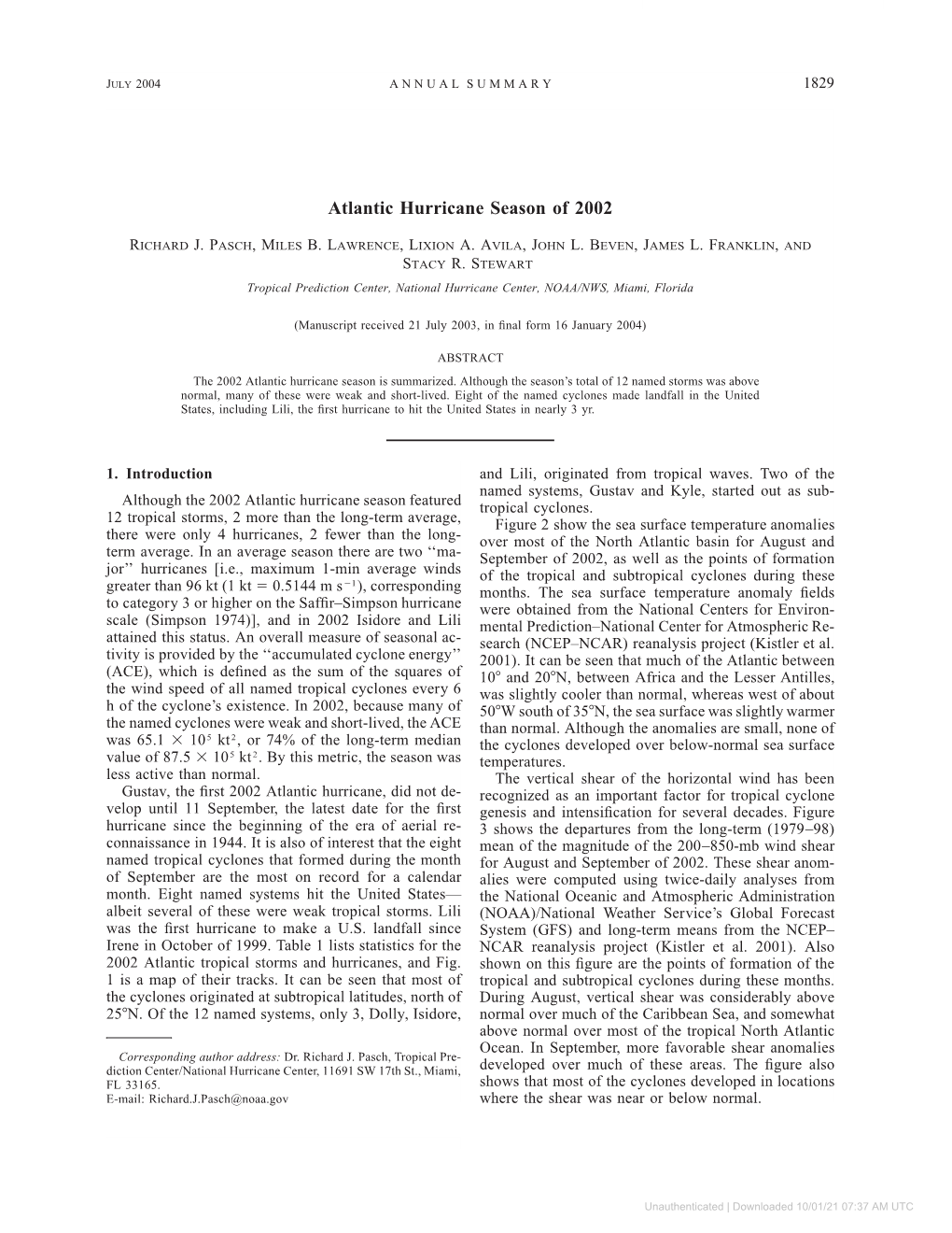 Atlantic Hurricane Season of 2002