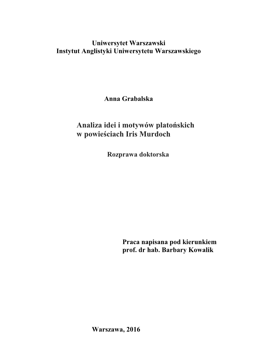 Analiza Idei I Motywów Platońskich W Powieściach Iris Murdoch