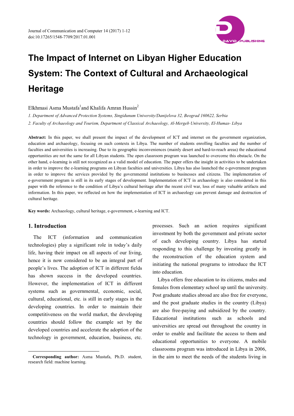 The Impact of Internet on Libyan Higher Education System: the Context of Cultural and Archaeological Heritage