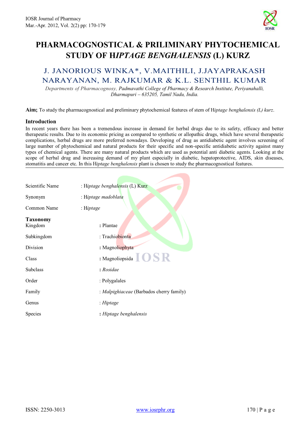 Pharmacognostical & Priliminary Phytochemical