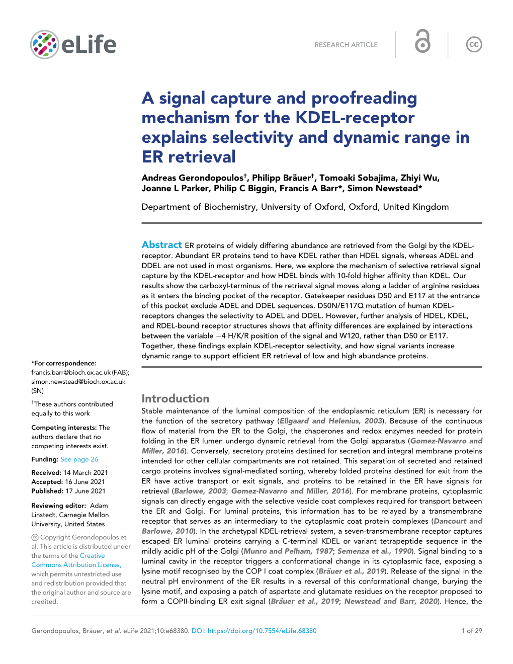 A Signal Capture and Proofreading Mechanism for the KDEL