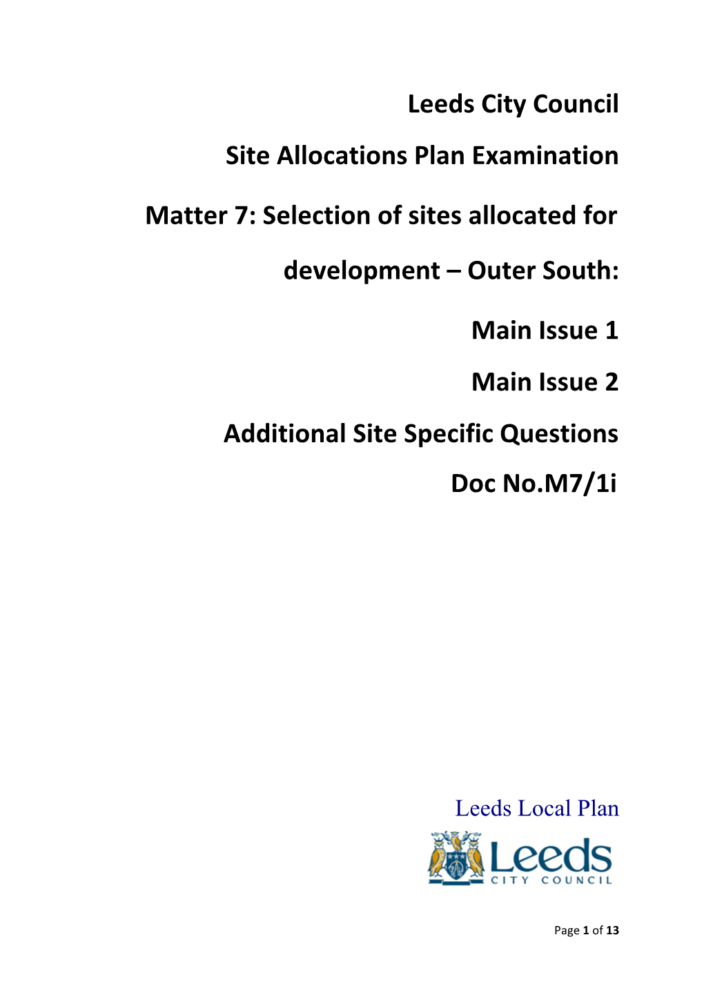 Leeds City Council Site Allocations Plan Examination Matter 7
