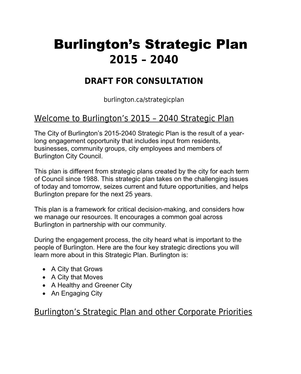 Burlington S Strategic Plan