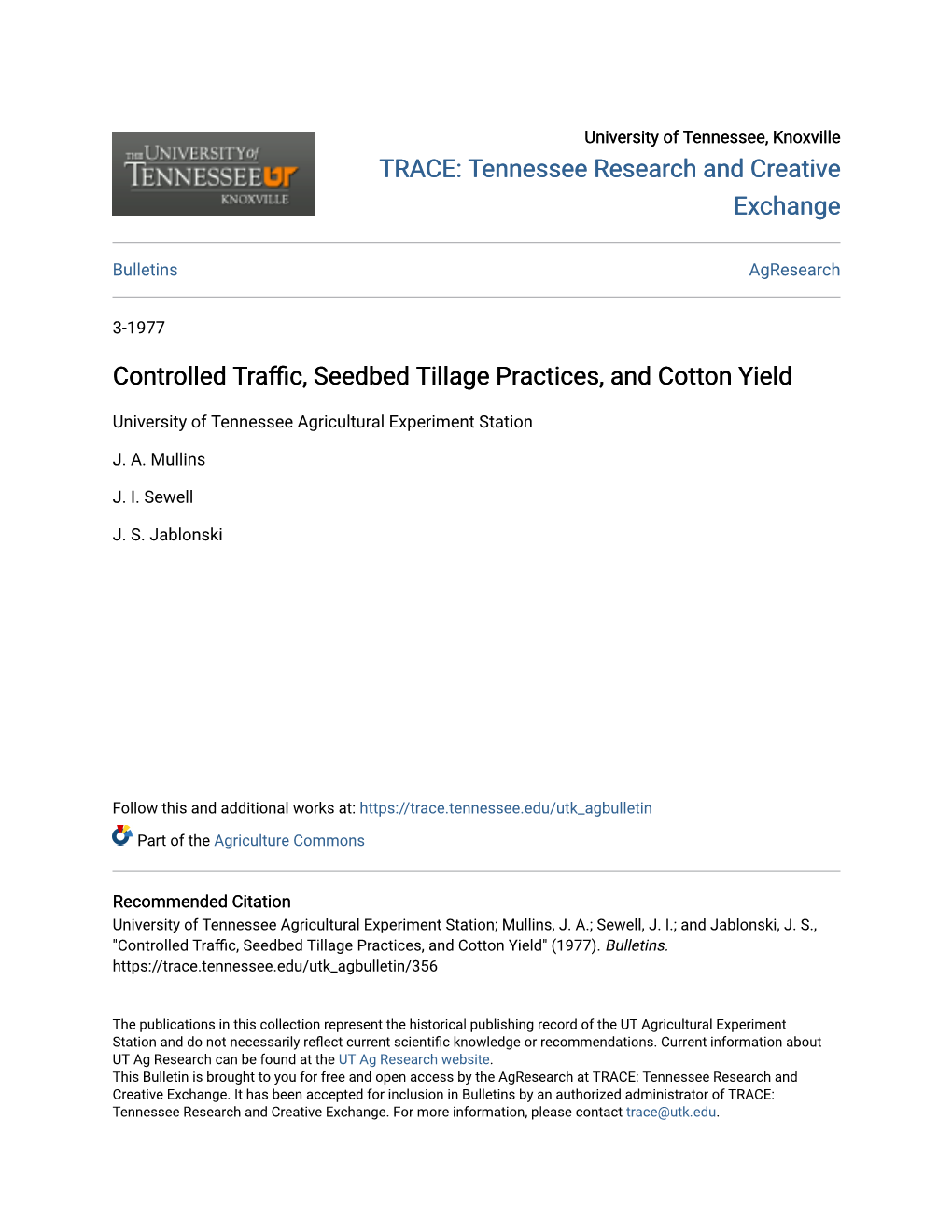 Controlled Traffic, Seedbed Tillage Practices, and Cotton Yield