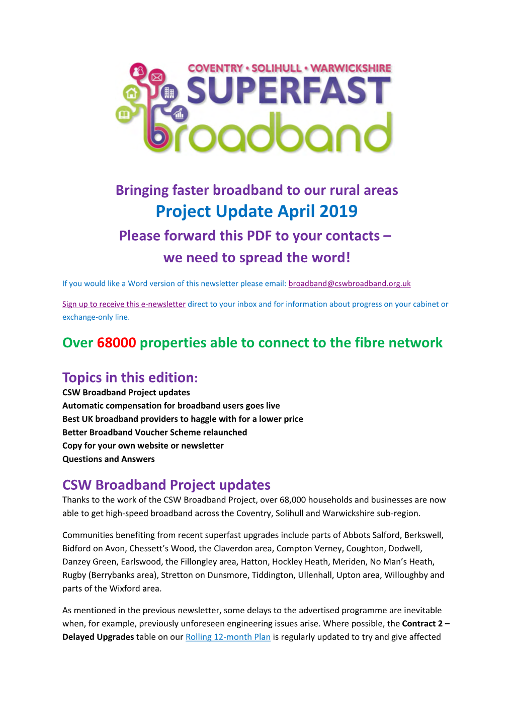 Project Update April 2019 Please Forward This PDF to Your Contacts – We Need to Spread the Word!