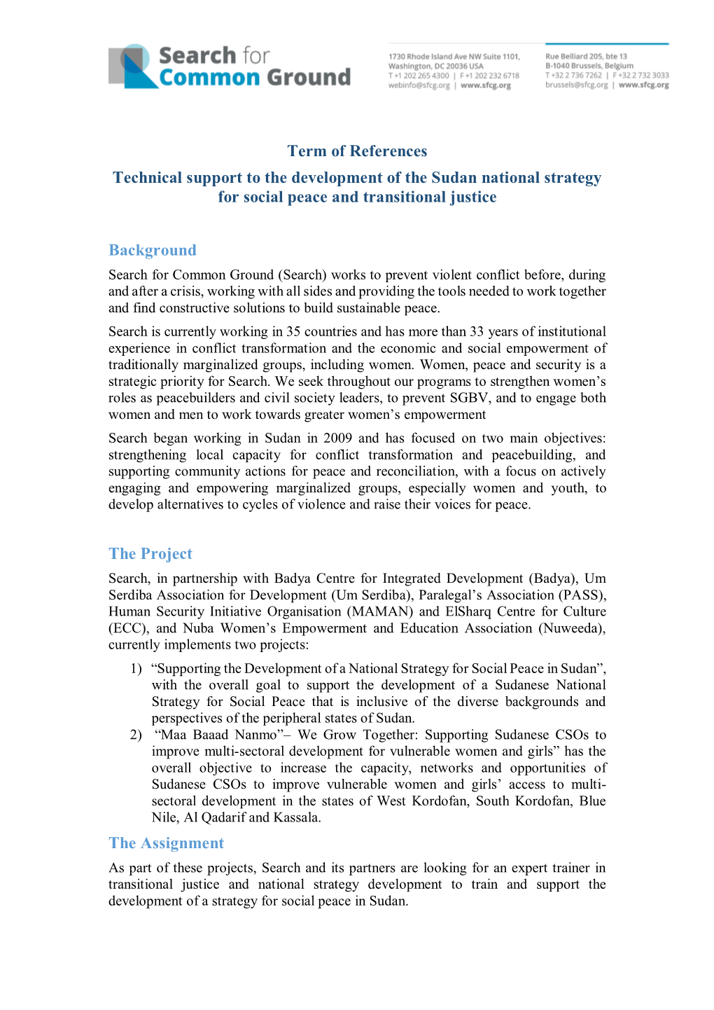 Term of References Technical Support to the Development of the Sudan National Strategy for Social Peace and Transitional Justice