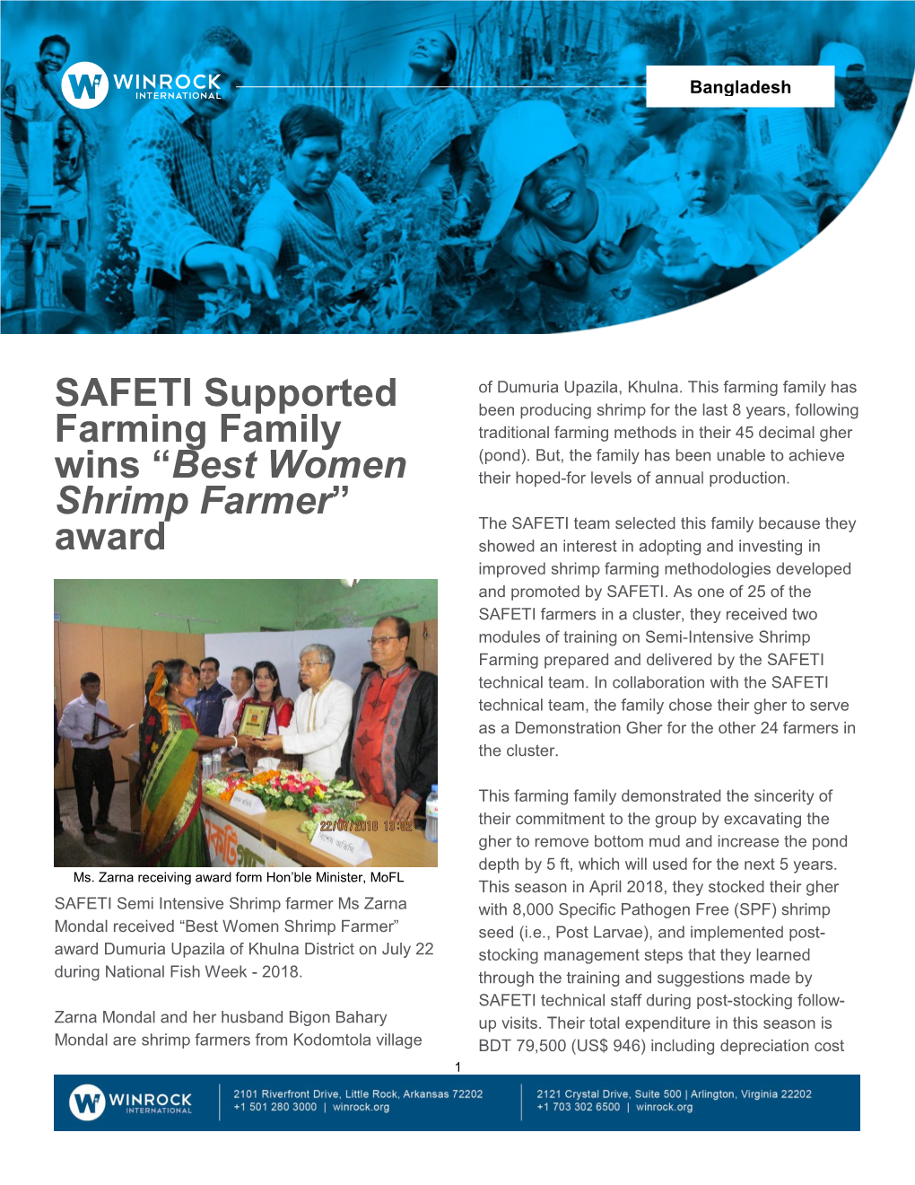 SAFETI Supported Farming Family Wins “Best Women Shrimp Farmer” Award