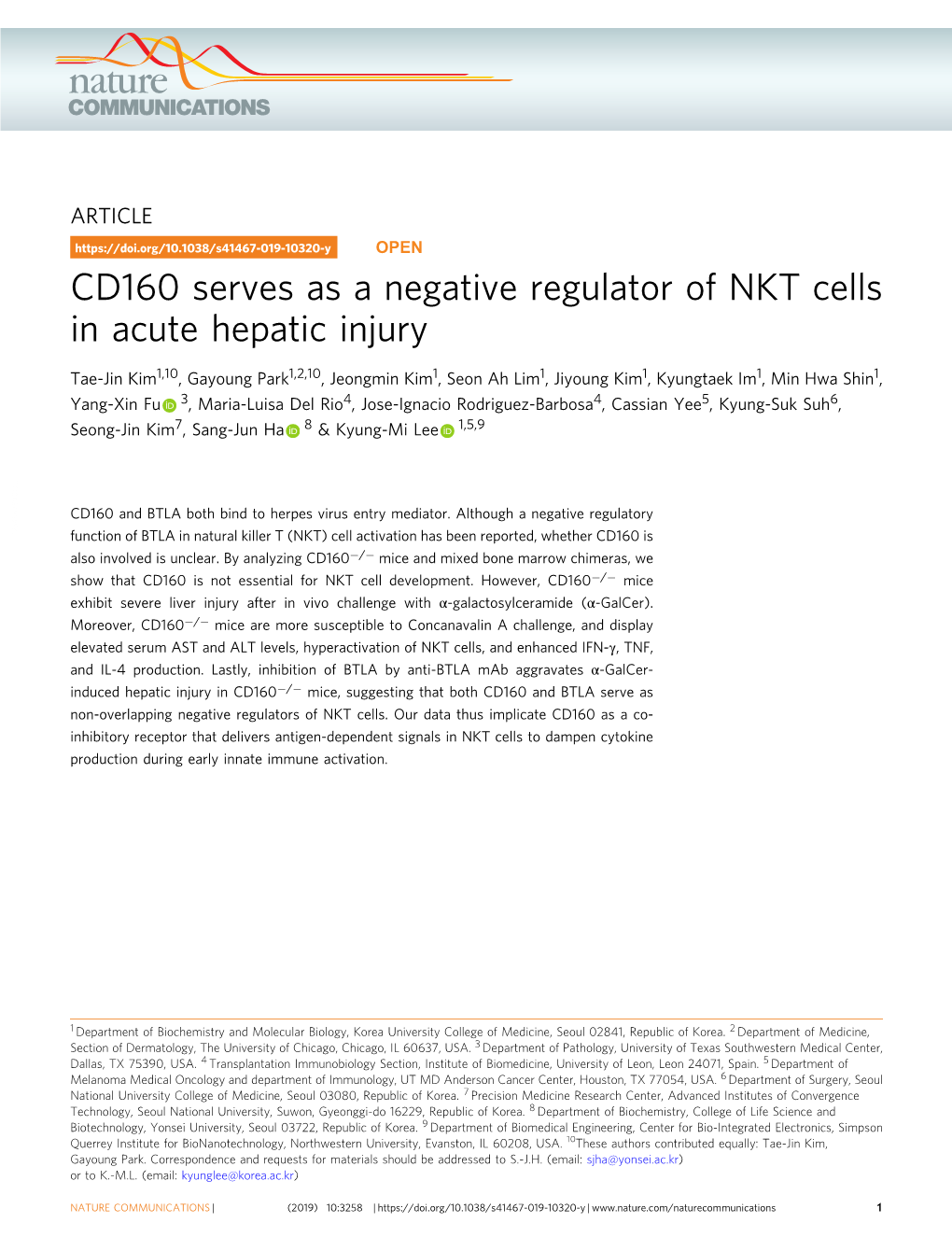 CD160 Serves As a Negative Regulator of NKT Cells in Acute Hepatic Injury