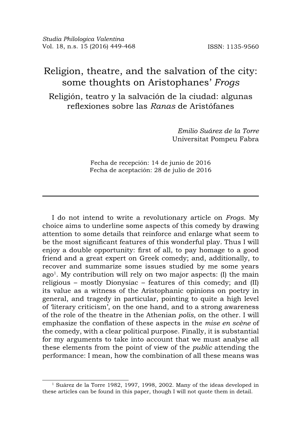 Some Thoughts on Aristophanes' Frogs