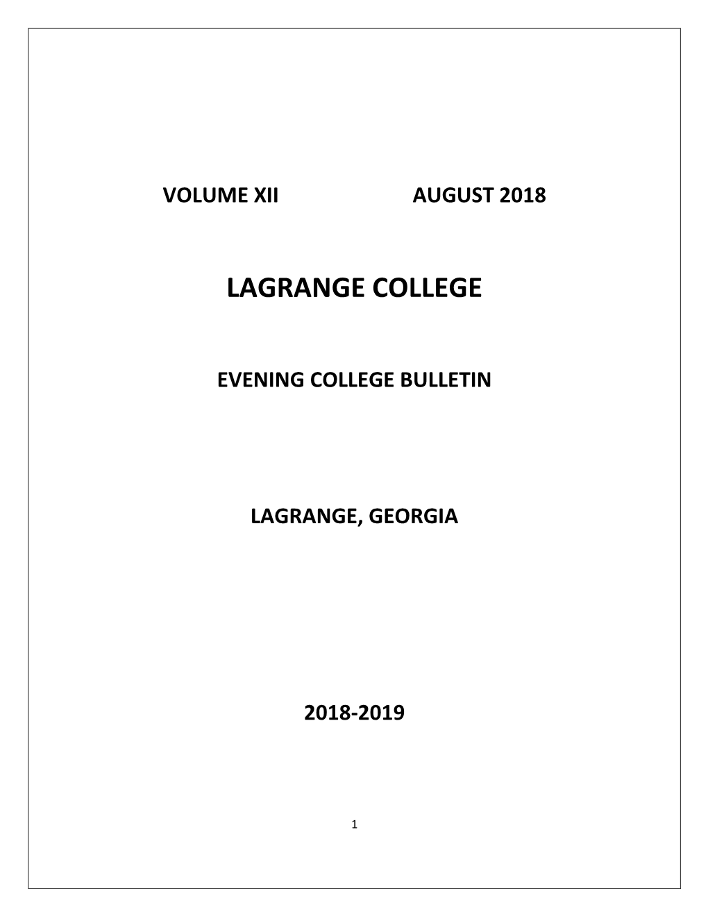 Evening College Bulletin Lagrange, Georgia 2018-2019