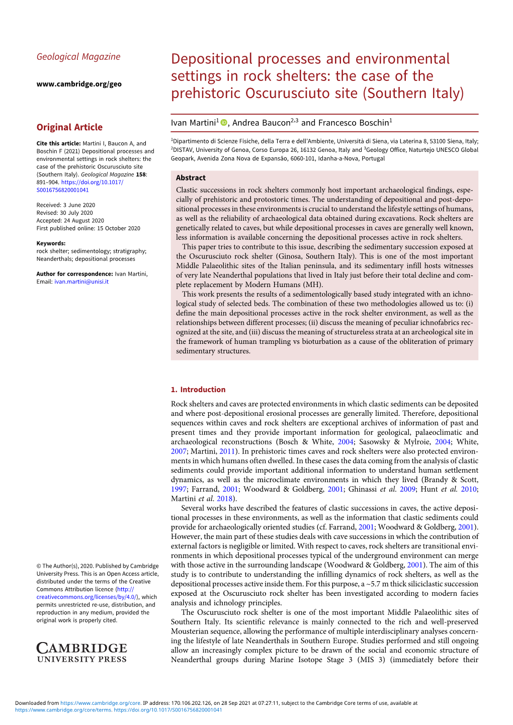 The Case of the Prehistoric Oscurusciuto Site (Southern Italy)