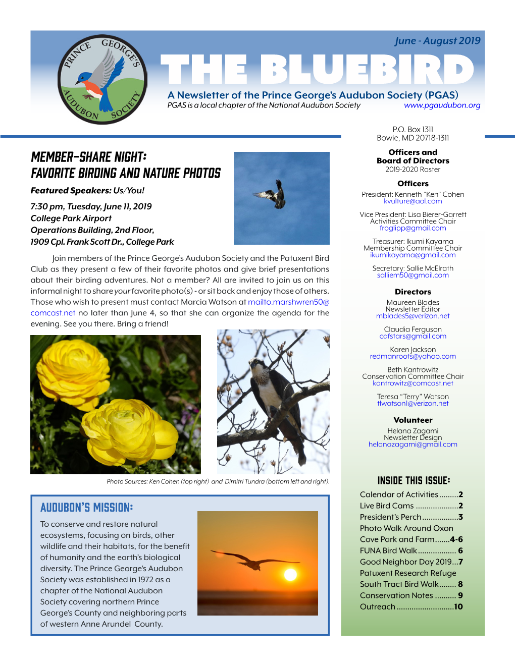 The Bluebird a Newsletter of the Prince George’S Audubon Society (PGAS) PGAS Is a Local Chapter of the National Audubon Society