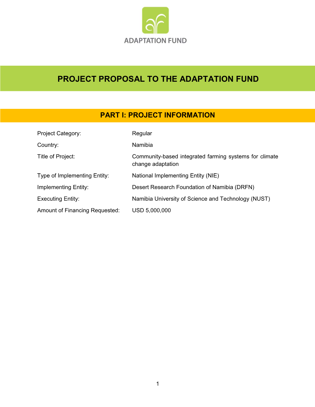 Project Proposal to the Adaptation Fund