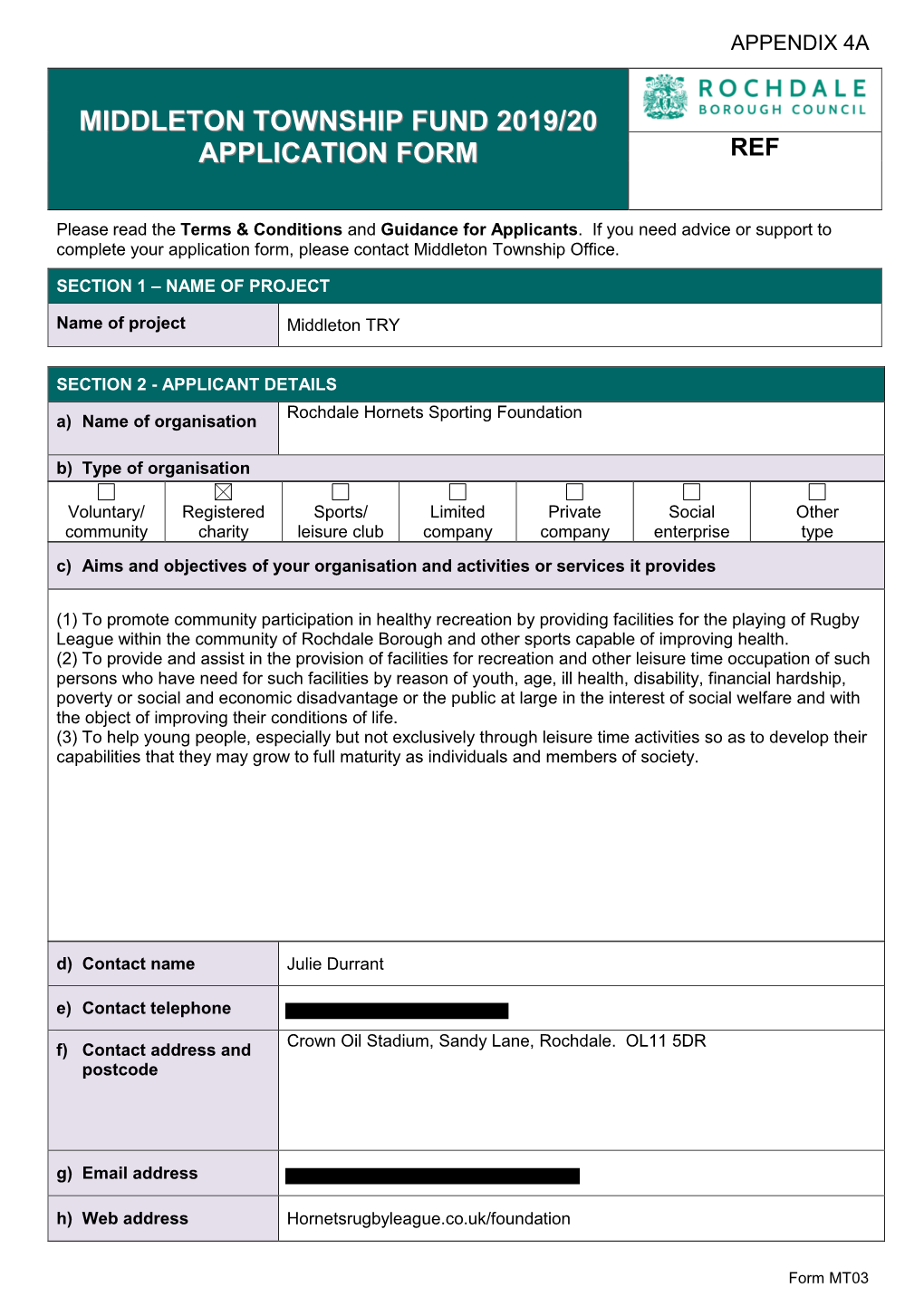 Middleton Township Fund 2019/20 Application Form Ref