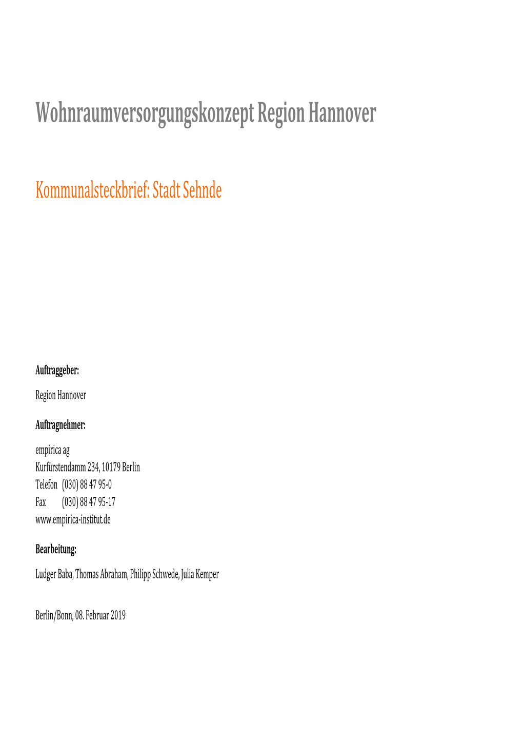 Kommunalsteckbrief Stadt Sehnde