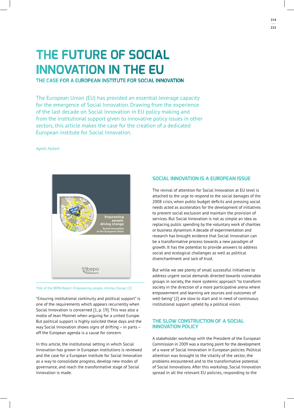 The Future of Social Innovation in the Eu the Case for a European Institute for Social Innovation