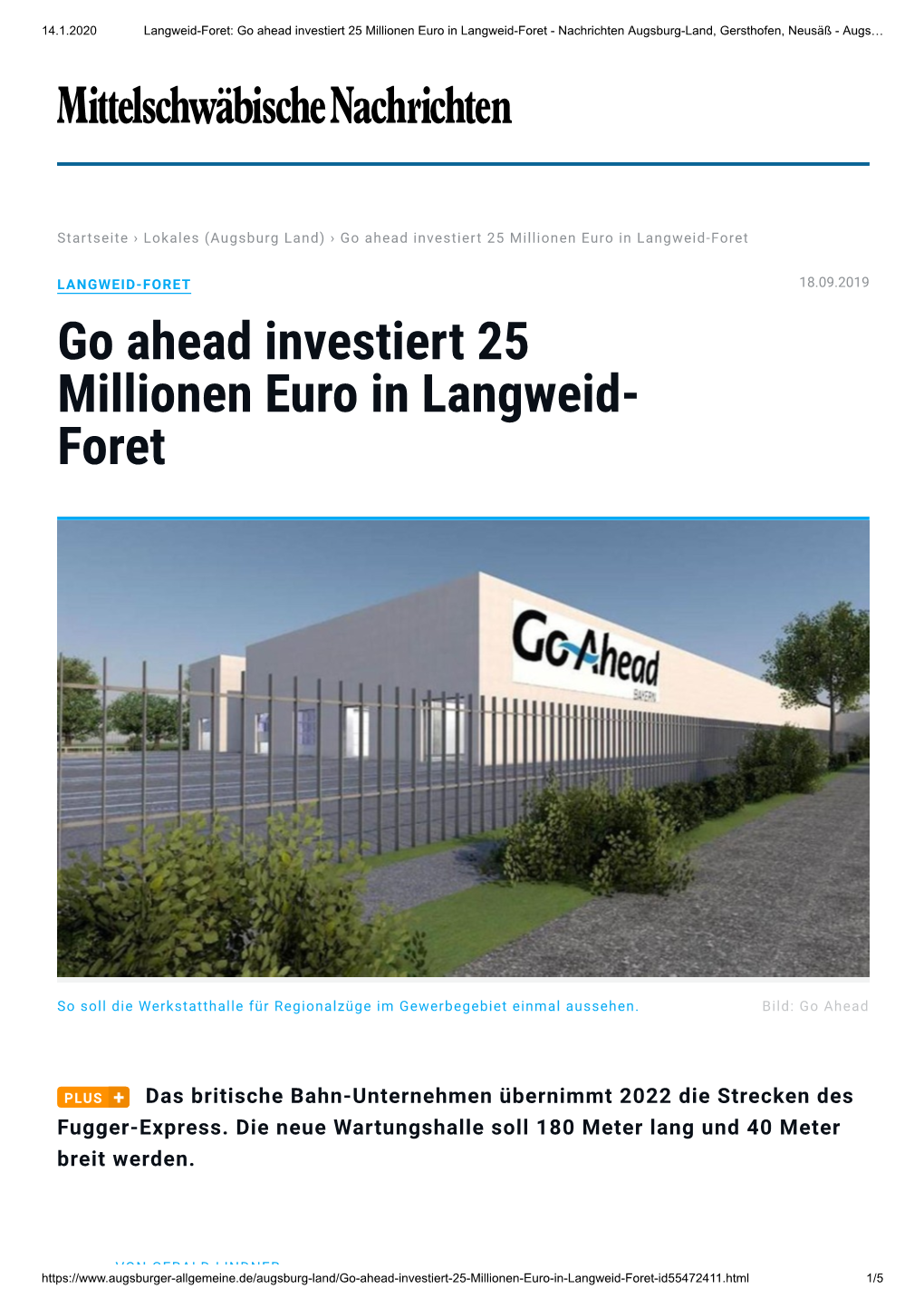 Go Ahead Investiert 25 Millionen Euro in Langweid- Foret