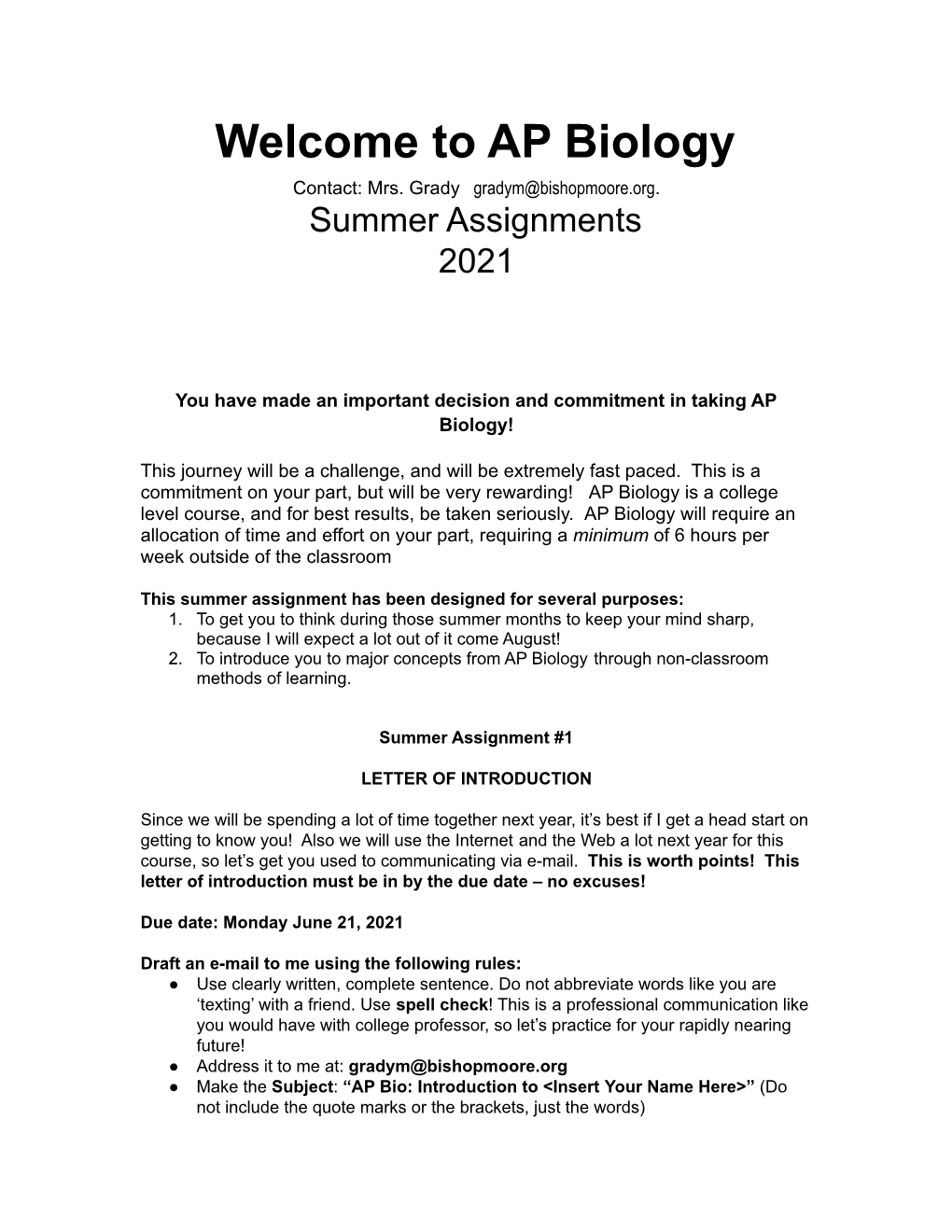 AP Biology Summer Assignments 2021.Docx