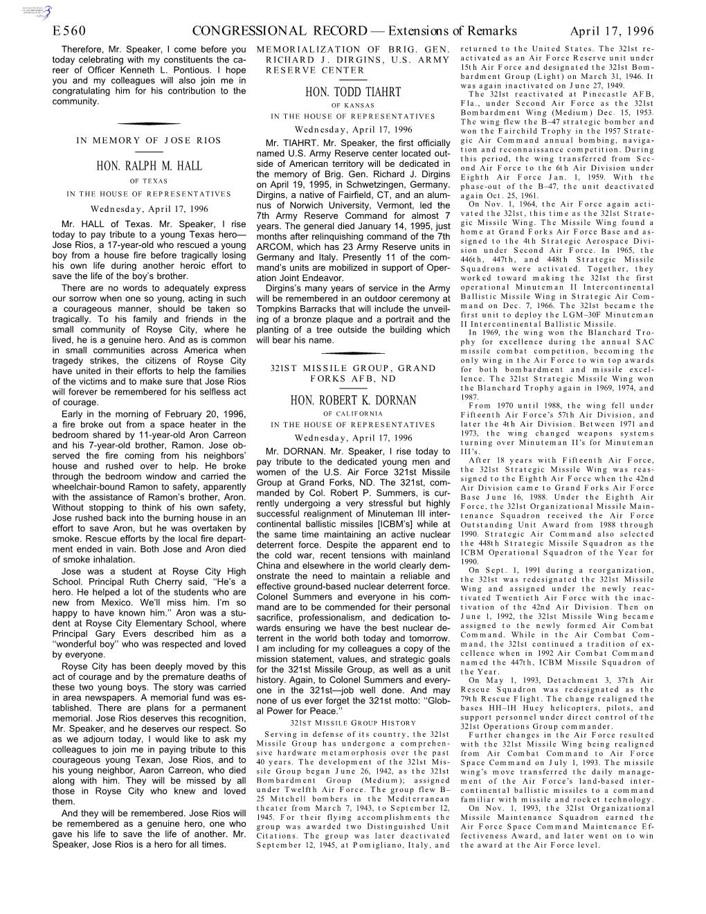 CONGRESSIONAL RECORD— Extensions of Remarks E560 HON