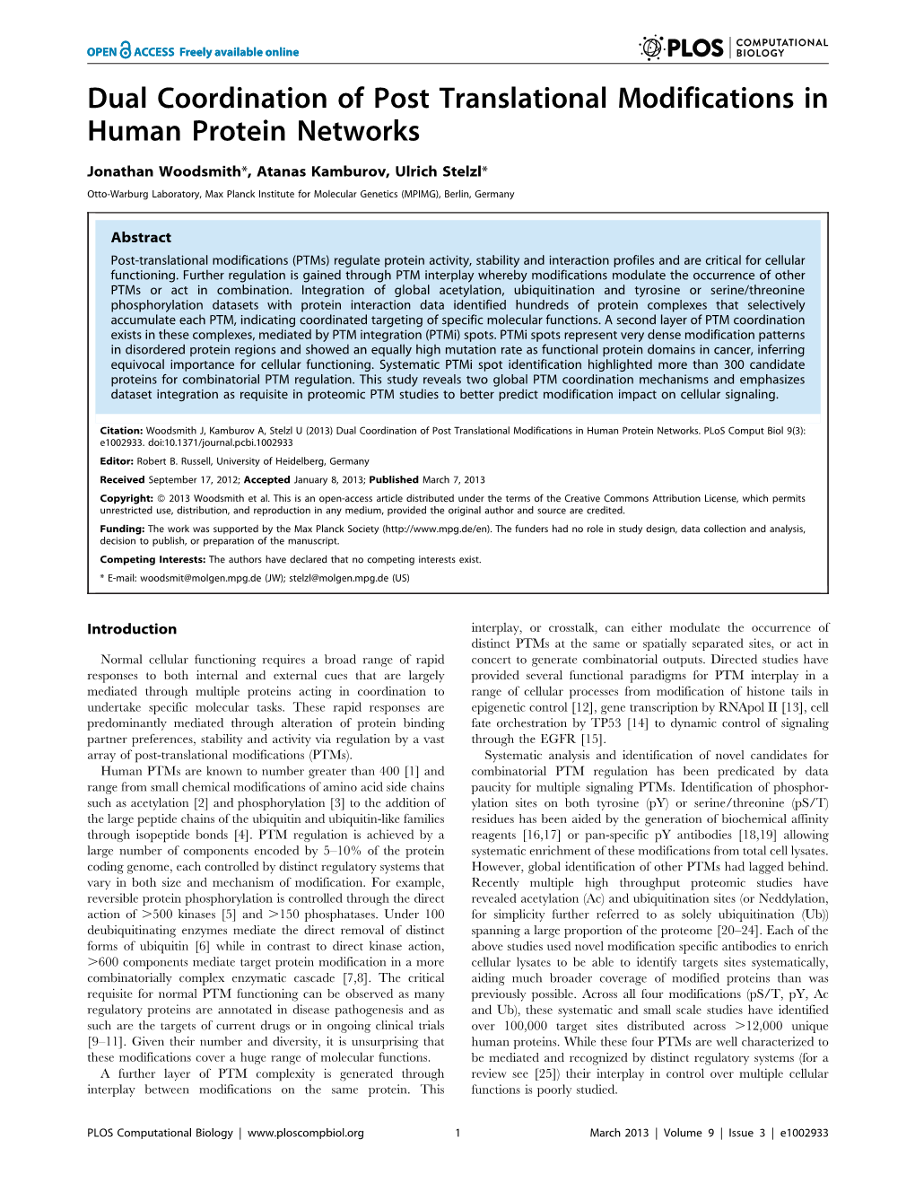 Dual Coordination of Post Translational Modifications in Human Protein Networks