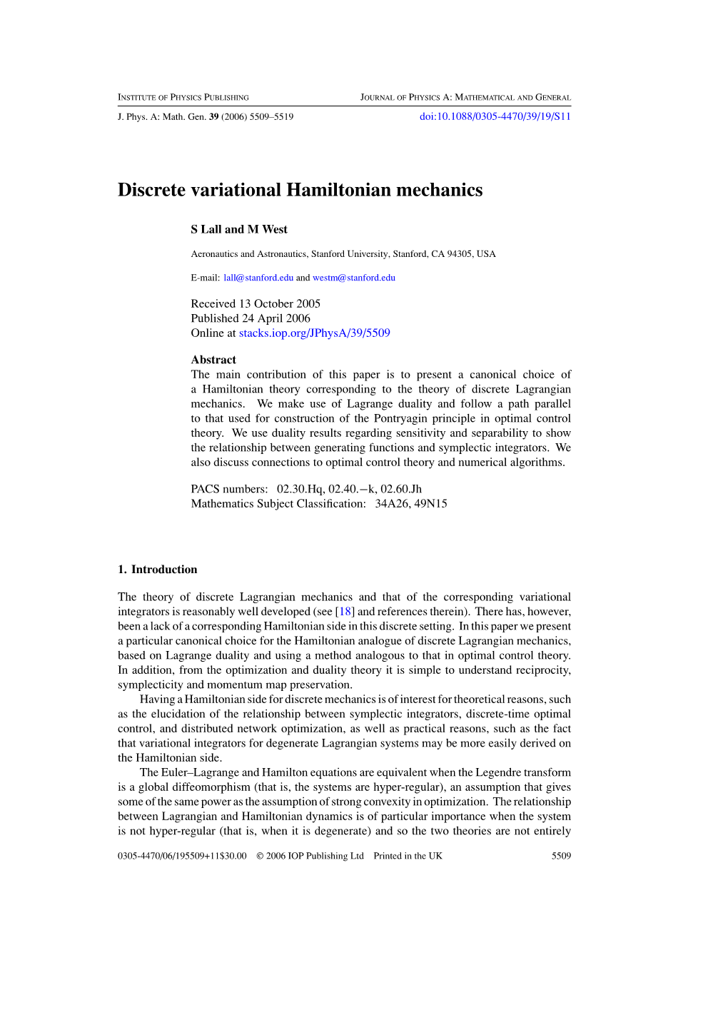 Discrete Variational Hamiltonian Mechanics