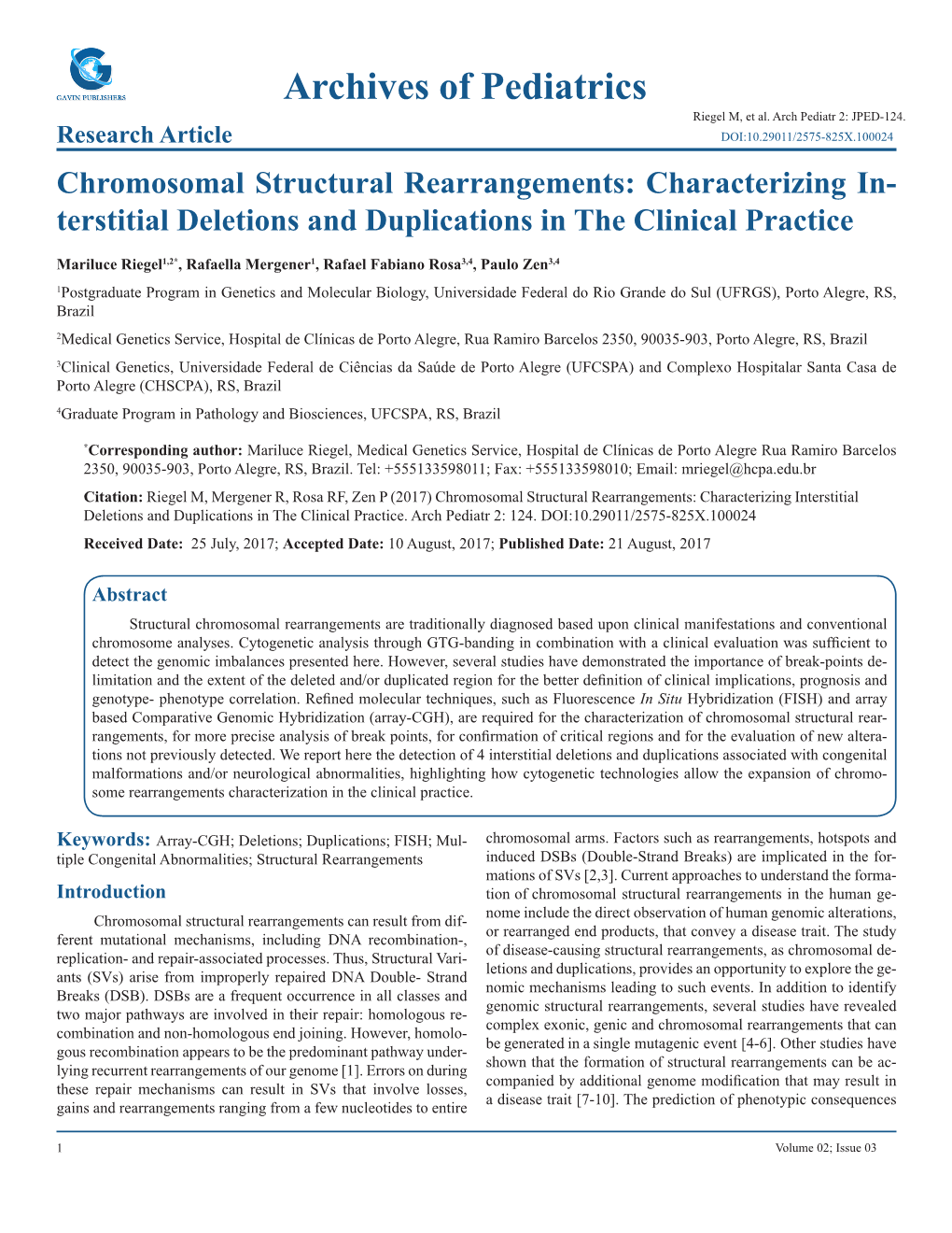 Archives of Pediatrics Riegel M, Et Al