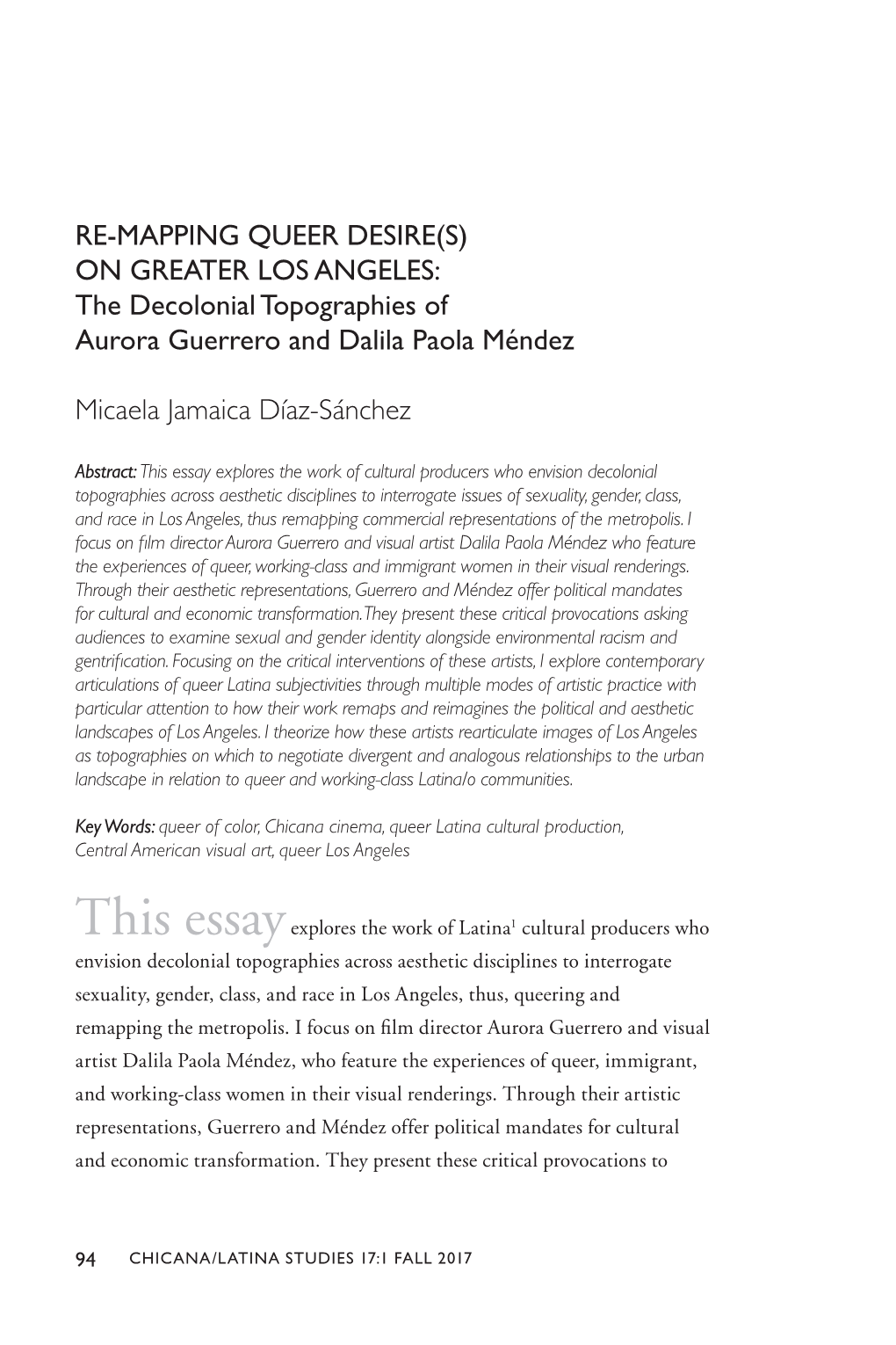 RE-MAPPING QUEER DESIRE(S) on GREATER LOS ANGELES: the Decolonial Topographies of Aurora Guerrero and Dalila Paola Méndez Mi
