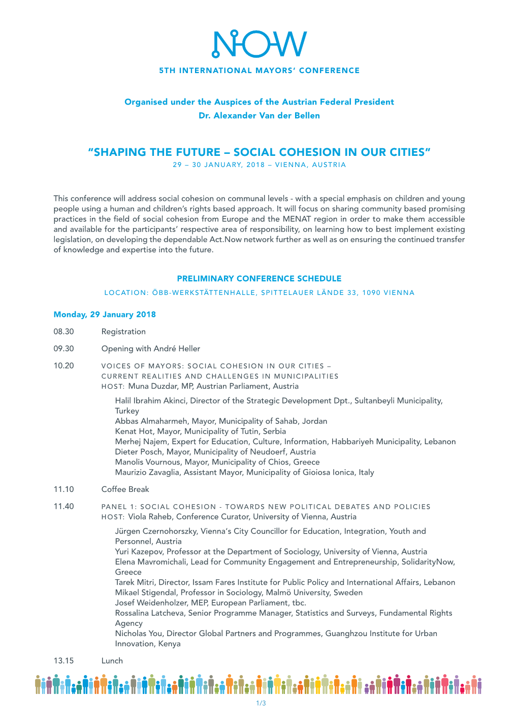 “Shaping the Future – Social Cohesion in Our Cities” 29 – 30 January, 2018 – Vienna, Austria
