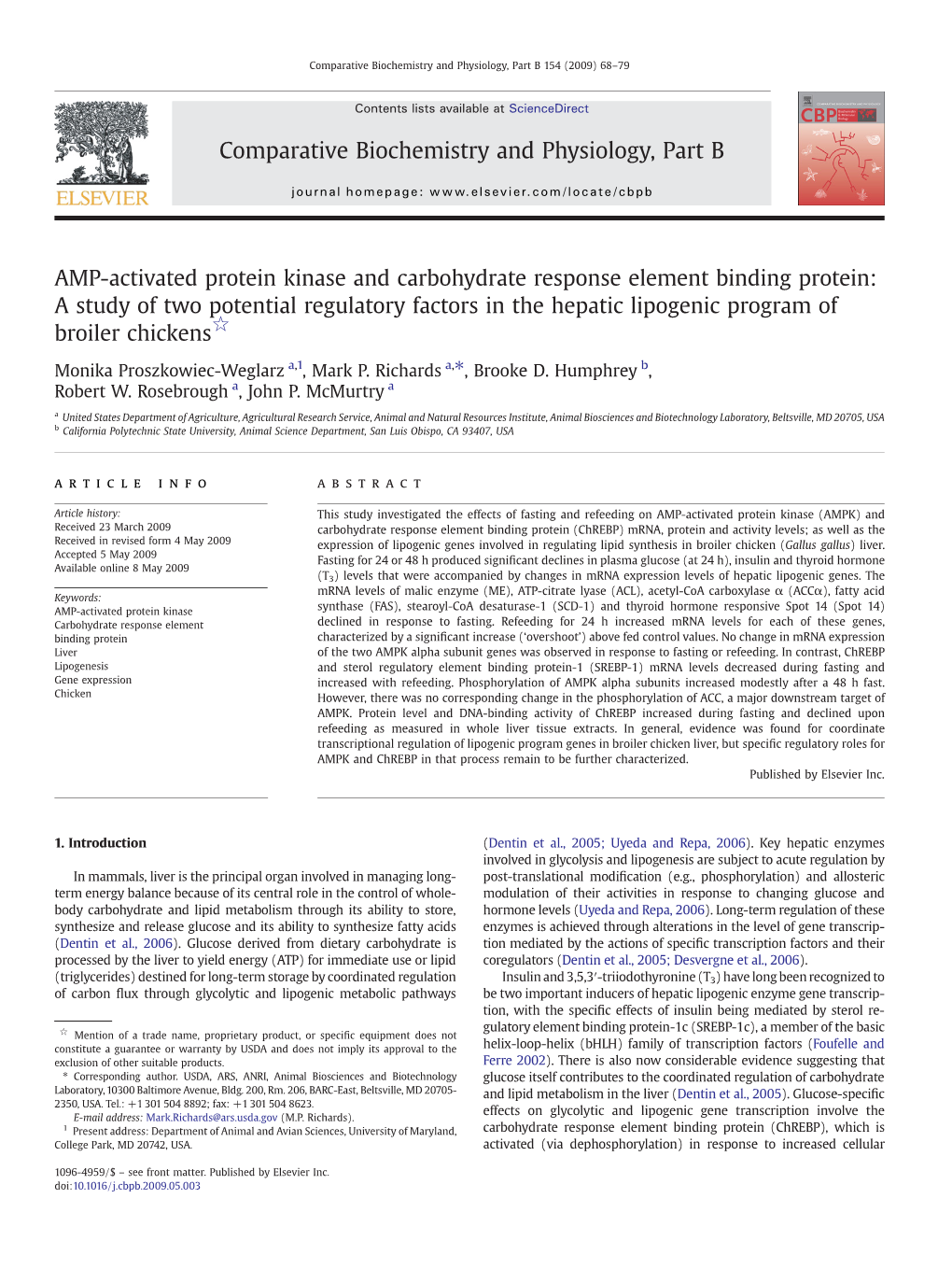 AMP-Activated Protein Kinase and Carbohydrate Response Element Binding Protein: a Study of Two Potential Regulatory Factors in T