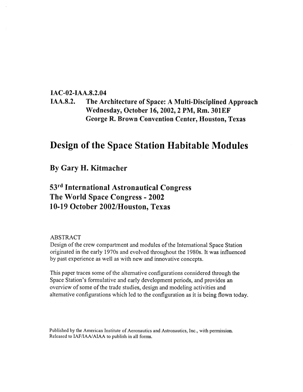 Design of the Space Station Habitable Modules