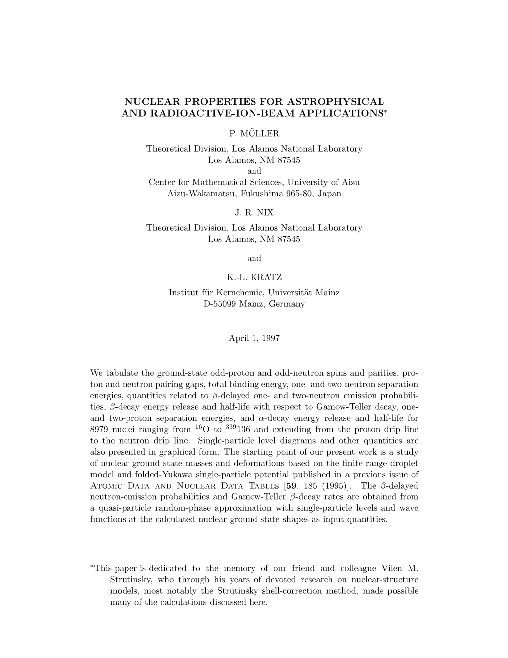 Nuclear Properties for Astrophysical and Radioactive-Ion-Beam Applications∗