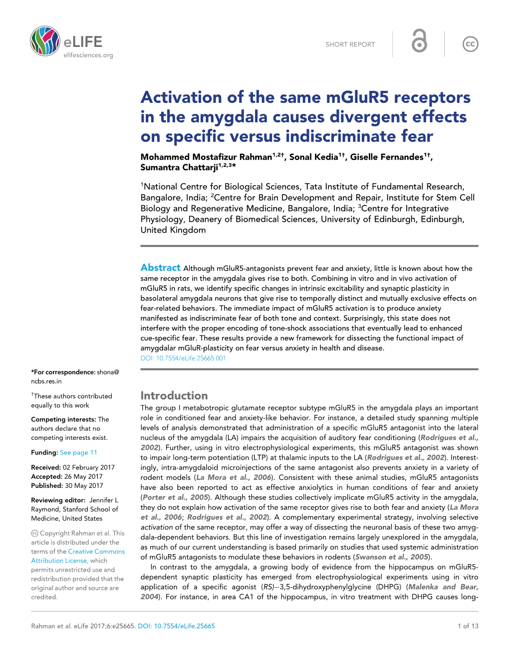 Activation of the Same Mglur5 Receptors in the Amygdala Causes