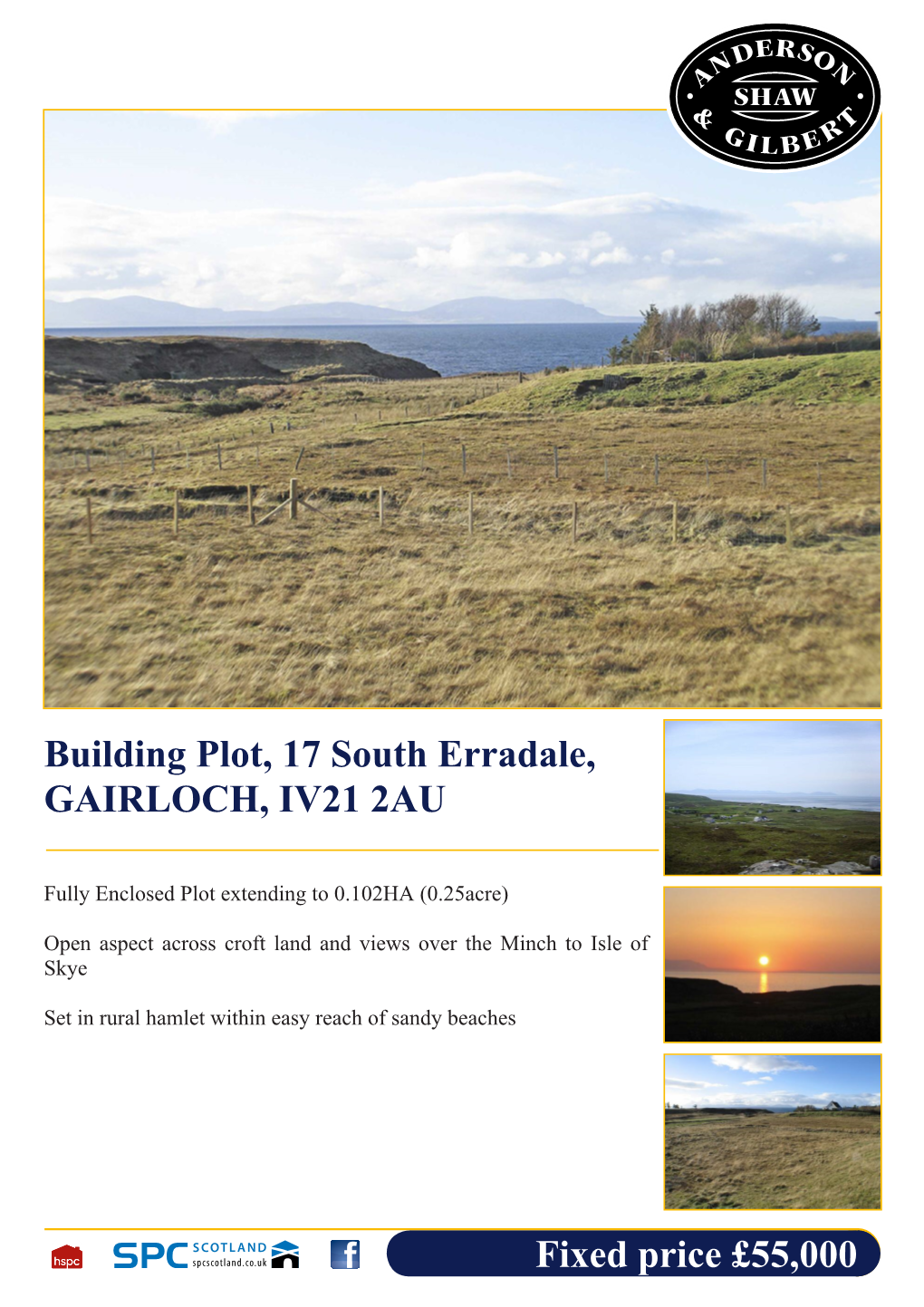 Fixed Price £55,000 Building Plot, 17 South Erradale, GAIRLOCH, IV21